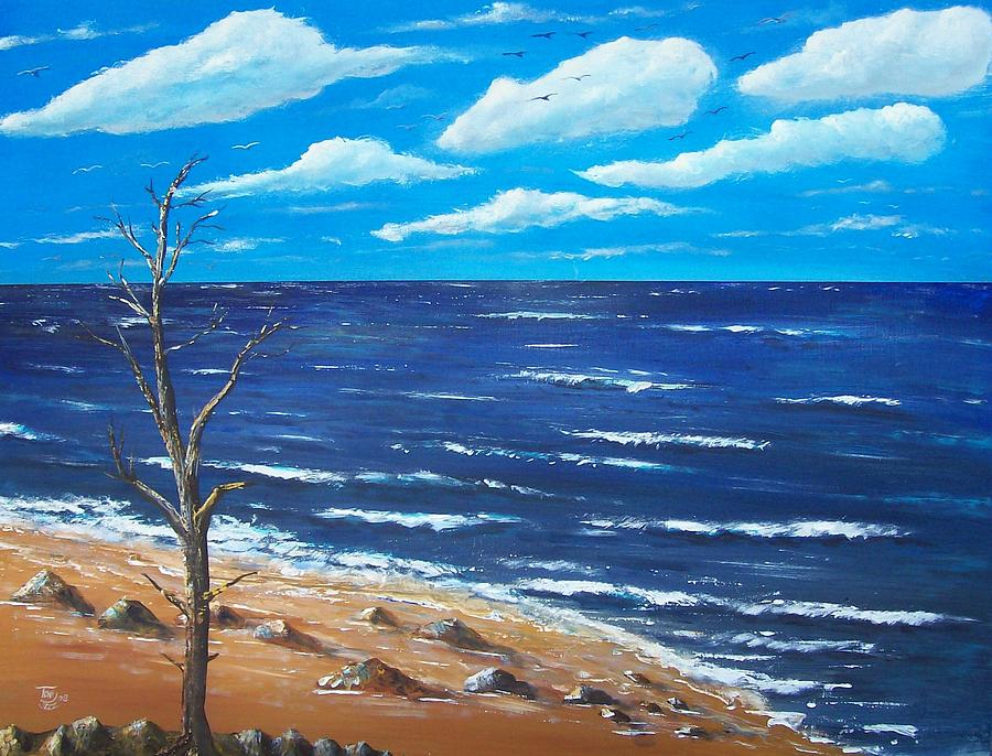 Lone Tree Seascape Painting by Tony Rodriguez
