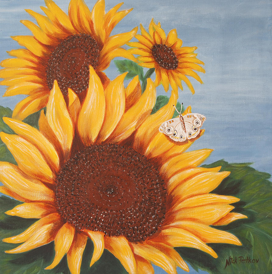Sunflower Painting - Lone Visitor by Nick Petkov