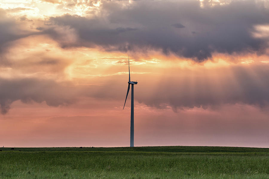 Lone Wind Turbine At Sunrise Photograph