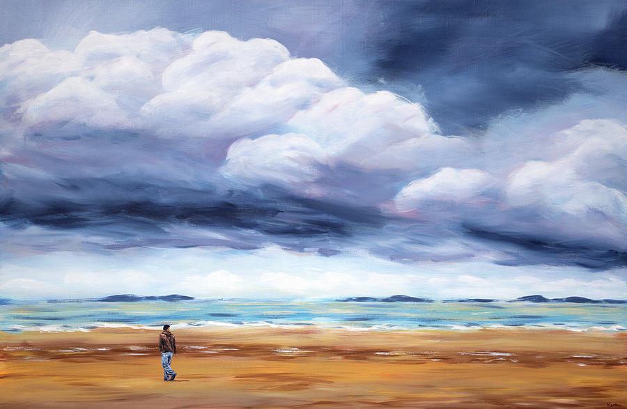 Lonely beach walk acrylic painting Painting by Karen Kaspar
