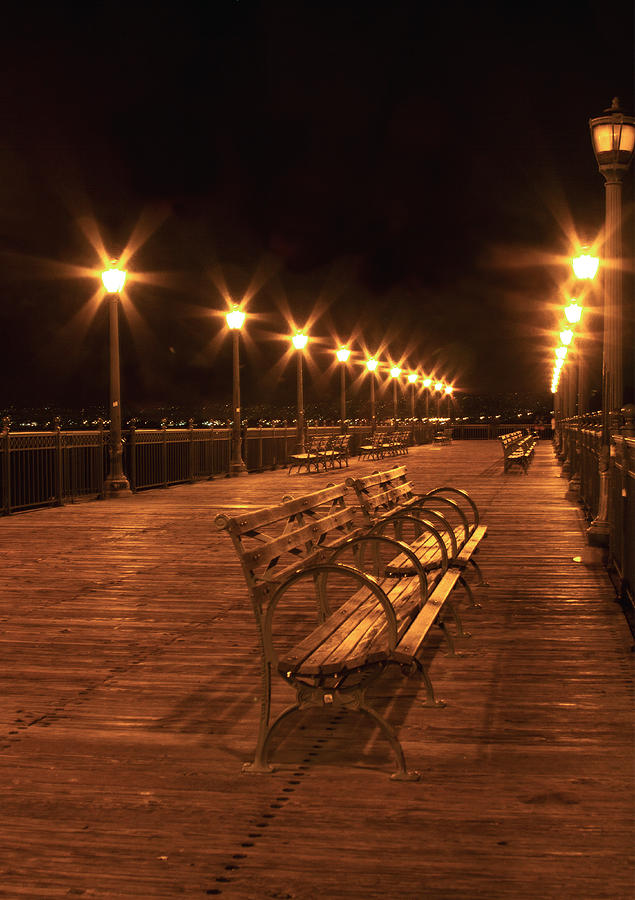 Lonely Benches on the Pier  Photograph by Bonnie Follett