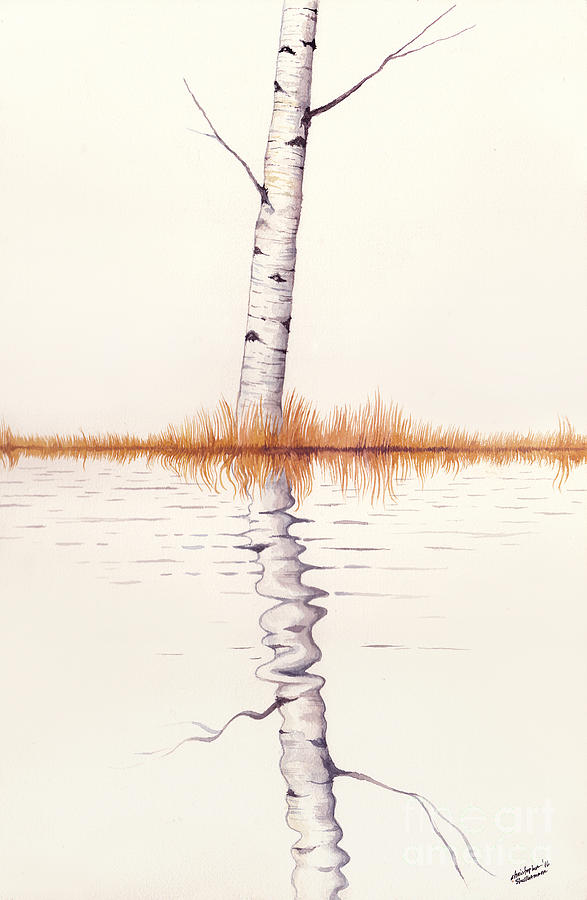 Lonely Birch Tree Painting