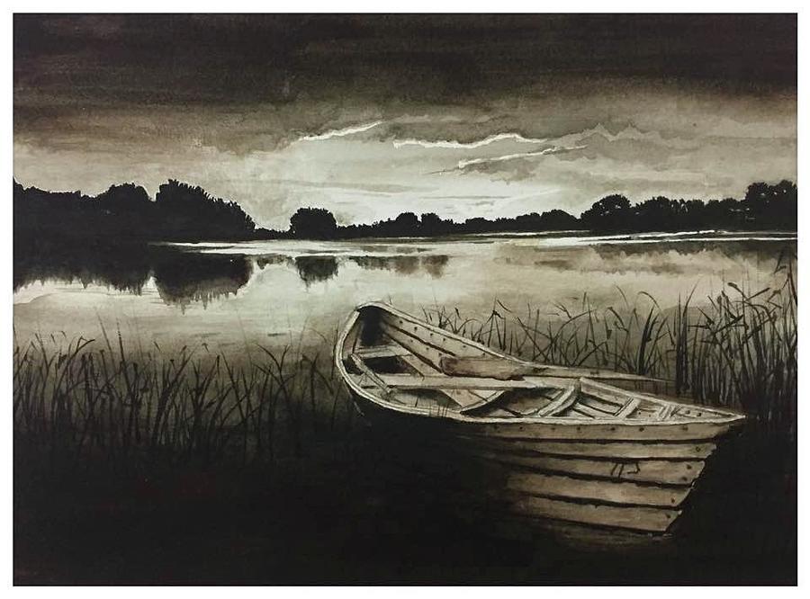 Lonely boat Painting by George Jacob