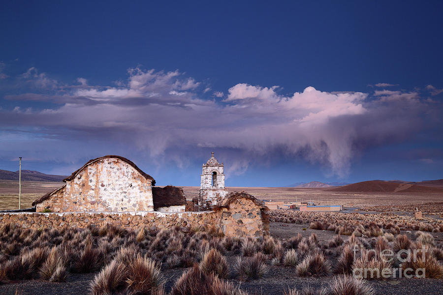 Lonely Church and Stormy Altiplano Skies Bolivia Photograph by James Brunker