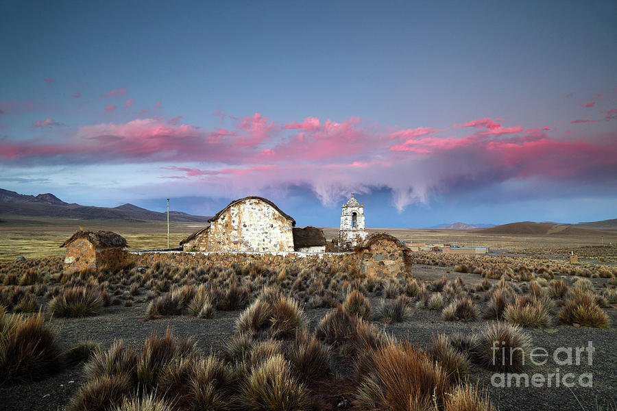 Lonely Church and Stormy Altiplano Sunset Bolivia Photograph by James Brunker