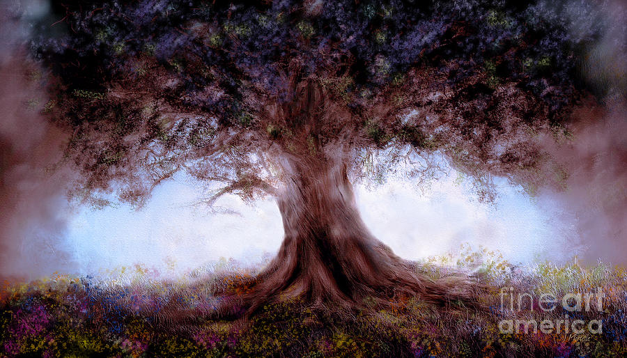 Oak Tree Digital Art - Lonely Oak in the Moonlight by J Marielle