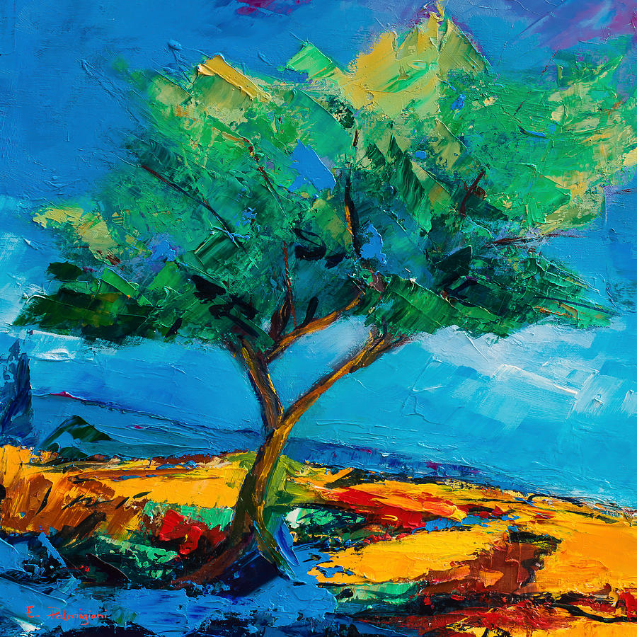 Landscape Painting - Lonely Olive Tree by Elise Palmigiani Landscape Painting - Lonely Olive Tree by Elise Palmigiani