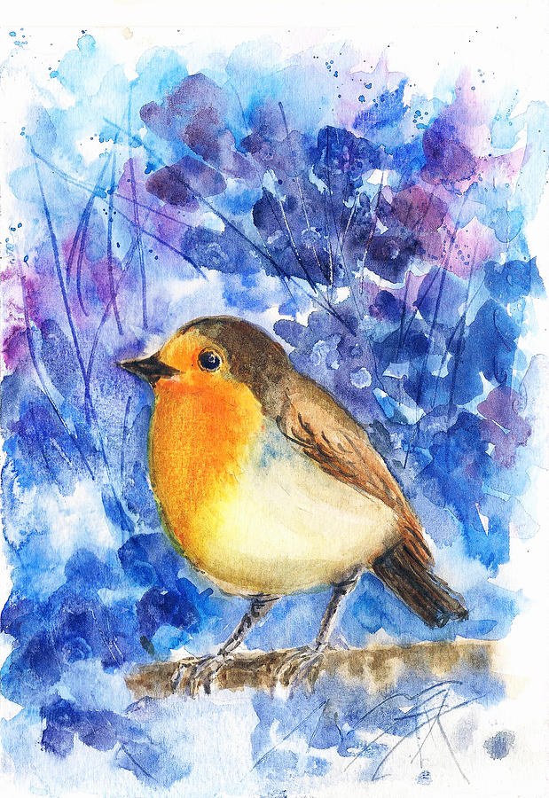 Lonely robin Painting by Asha Sudhaker Shenoy