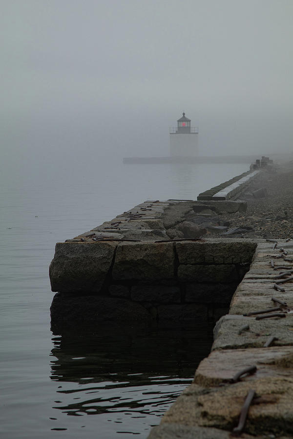 Lonely Salem Lighthouse in fog Photograph by Jeff Folger