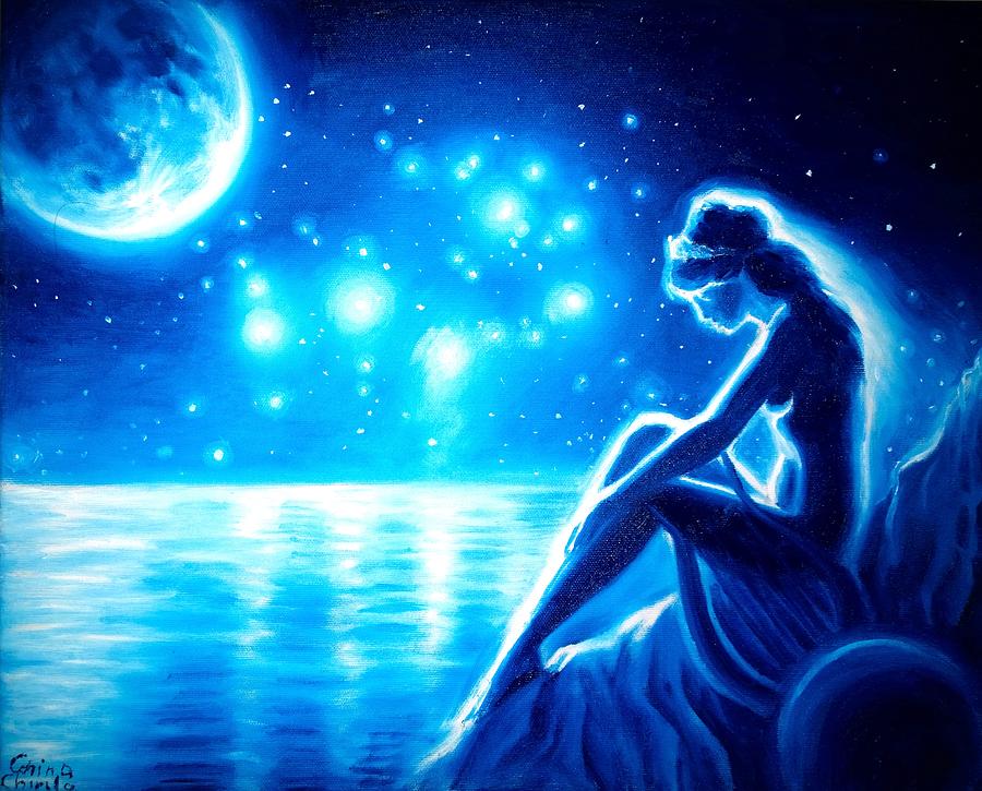 Sappho Painting - lonely Sappho in the night by Chirila Corina Sappho Painting - lonely Sappho in the night by Chirila Corina