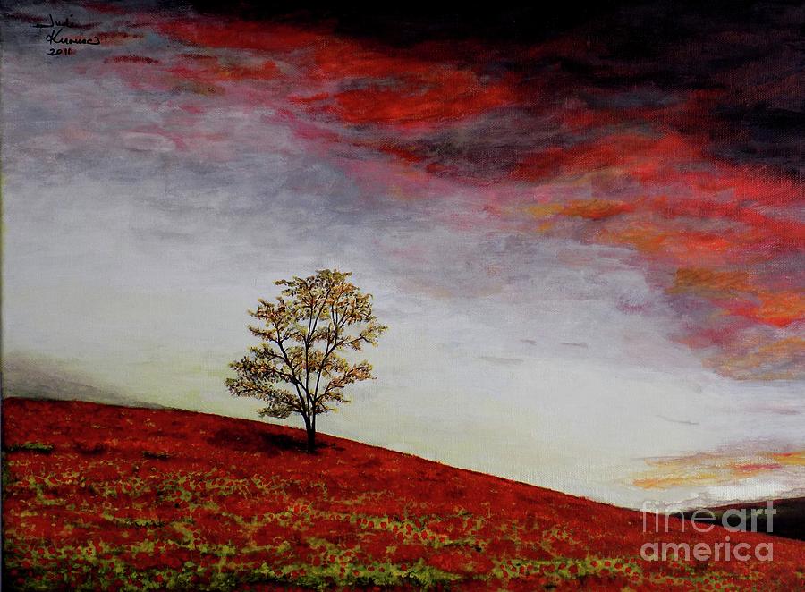 Sunset Painting - Lonely Tree by Judy Kirouac