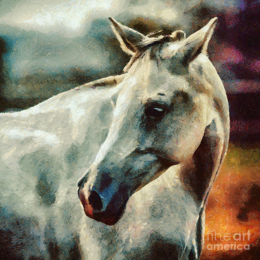 Lonely white horse Painting Painting by Dimitar Hristov