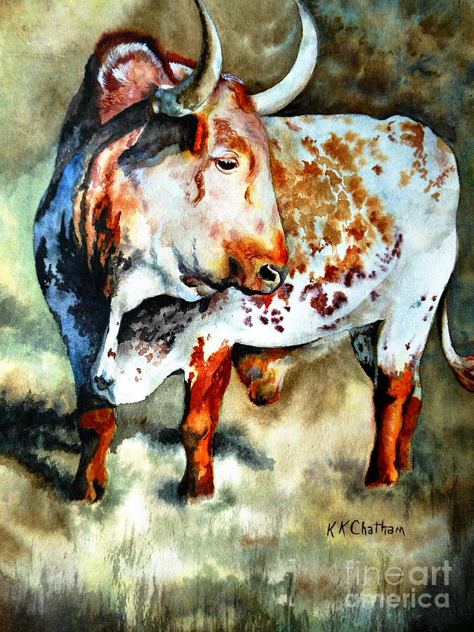 Lonesome Longhorn Painting by Karen Kennedy Chatham