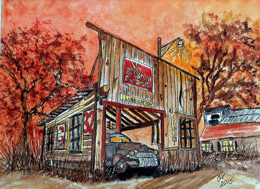 Long Ago Auto Repair Shop Painting by Connie Valasco