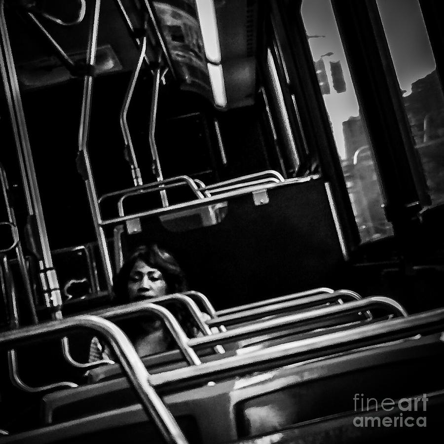 Transportation Photograph - Long and Winding Road - Lady on a Bus by Miriam Danar