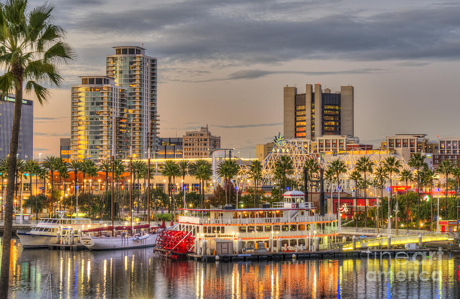 Long Beach Cityscape Sunset Photograph by David Zanzinger