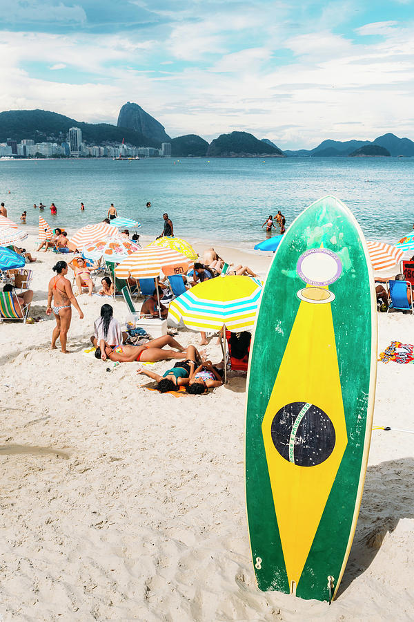 Sports Photograph - Long board with Brazilian flag by Alexandre Rotenberg