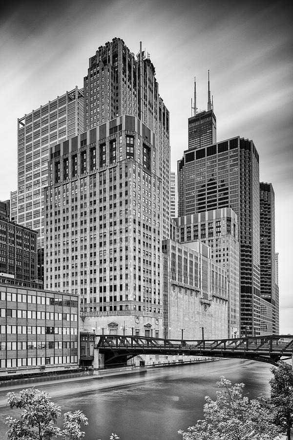 Long exposure Image of Chicago River Civic Opera House and top of the Willis Tower - Illinois Photograph by Silvio Ligutti
