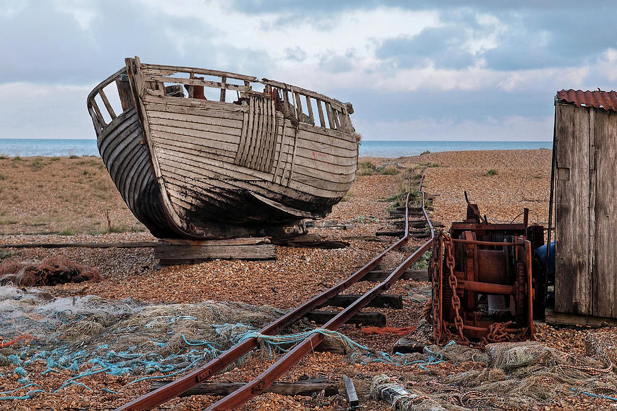 Long Forgotten -  Rusty Winch and Old Fishing Boat Photograph by Gill Billington