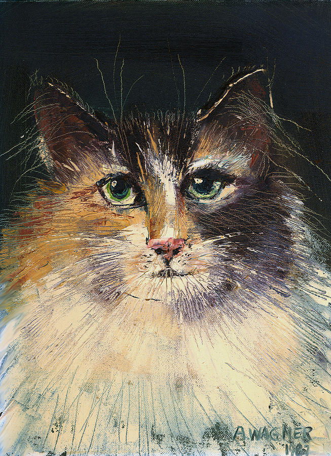 Long Haired Cat Painting by Arline Wagner