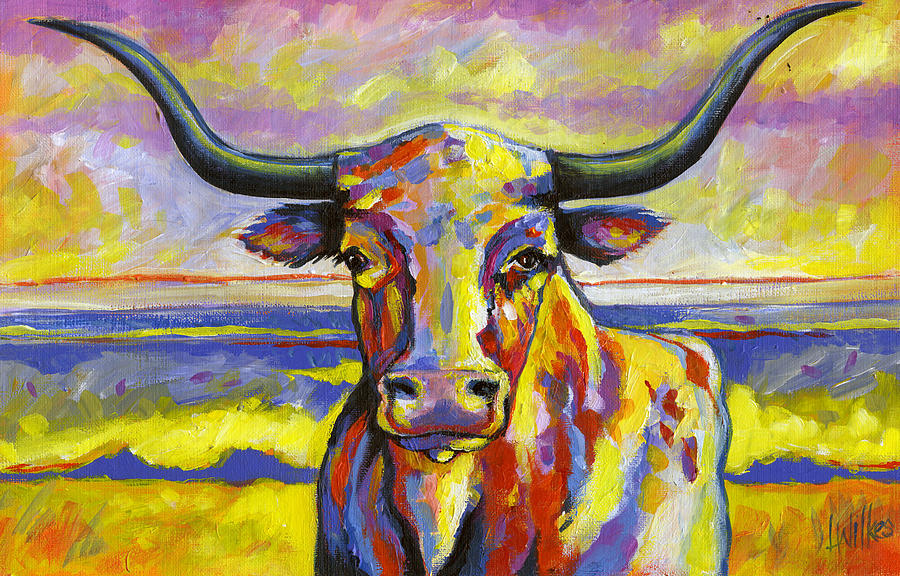 Long Horn at Sunset Painting by Leanne Wilkes
