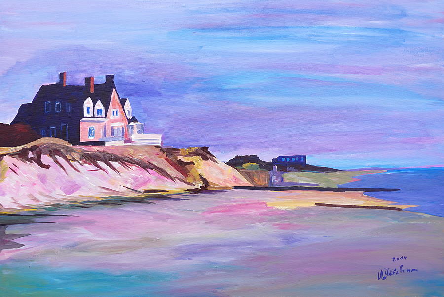 Long Island Beach Scene - Hamptons South Fork Beach Walk With House I Painting
