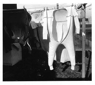 Black And White Photograph - Long johns on the clothesline by Gail Fischer