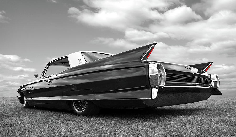 Long Lean 1962 Cadillac Black And White Photograph by Gill Billington