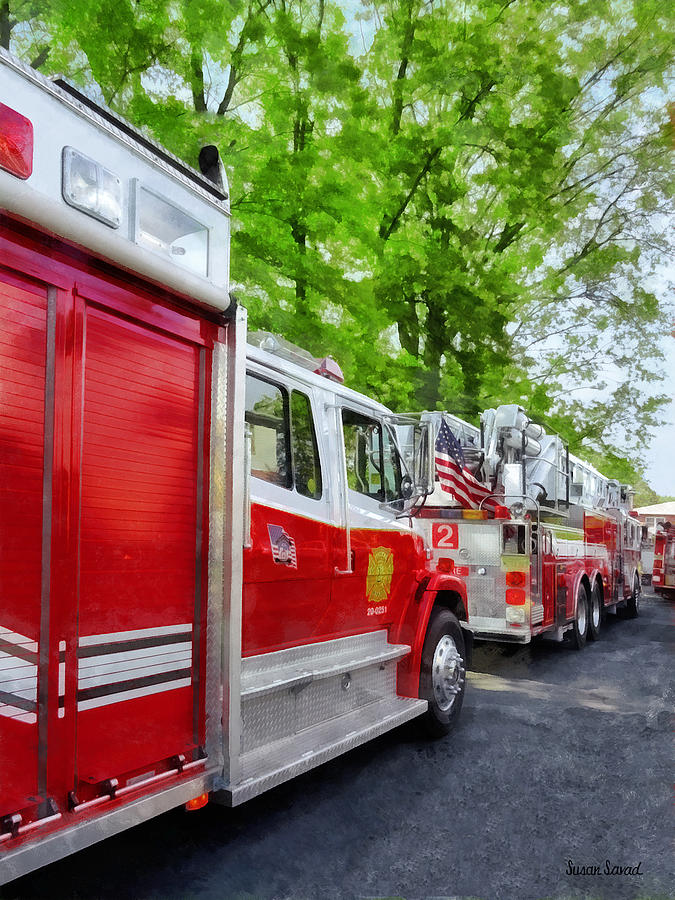 Fire Engine Photograph - Long Line of Fire Trucks by Susan Savad