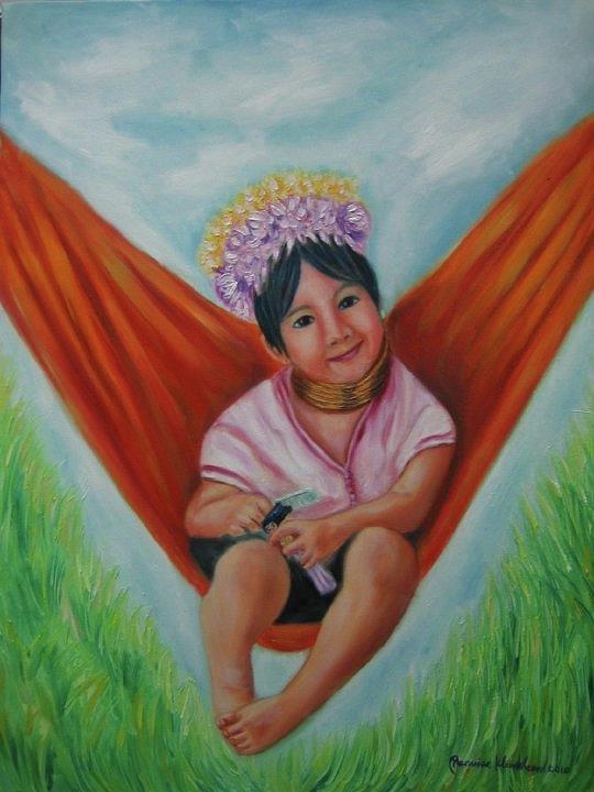 Long Neck Karen Tribe Girl Painting by Wanvisa Klawklean