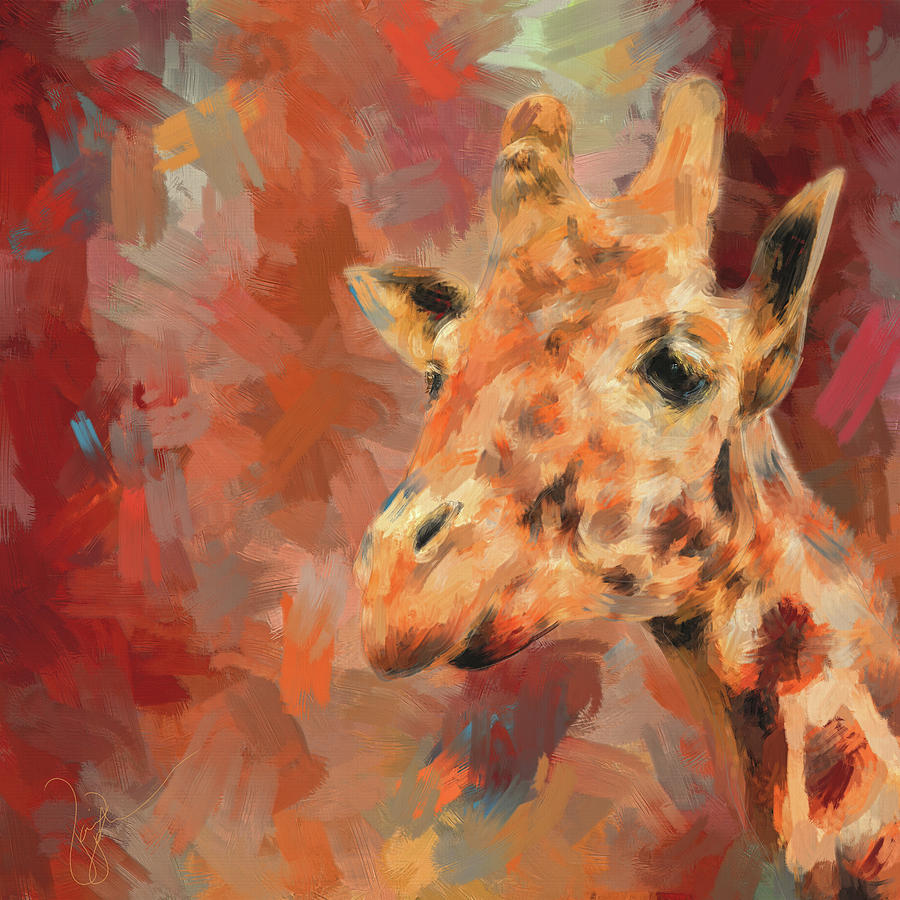 Long Necked Friend Giraffe Art Painting by Jai Johnson