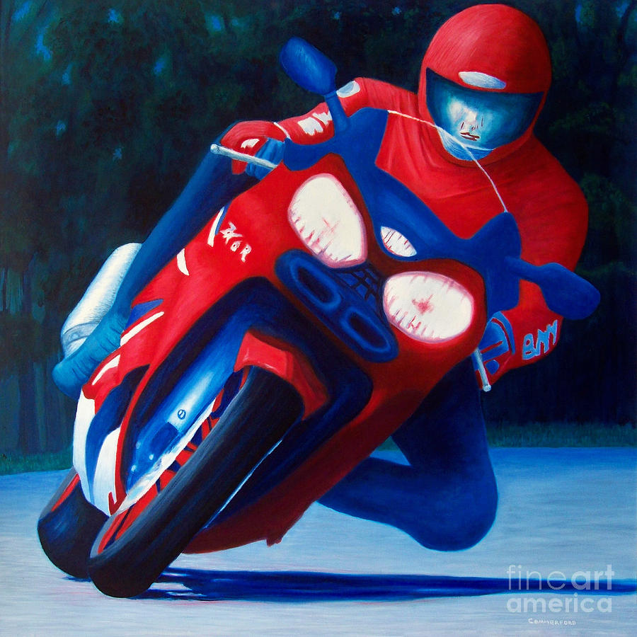 Motorcycle Painting - Long Shadows - Kawasaki ZX6 by Brian  Commerford