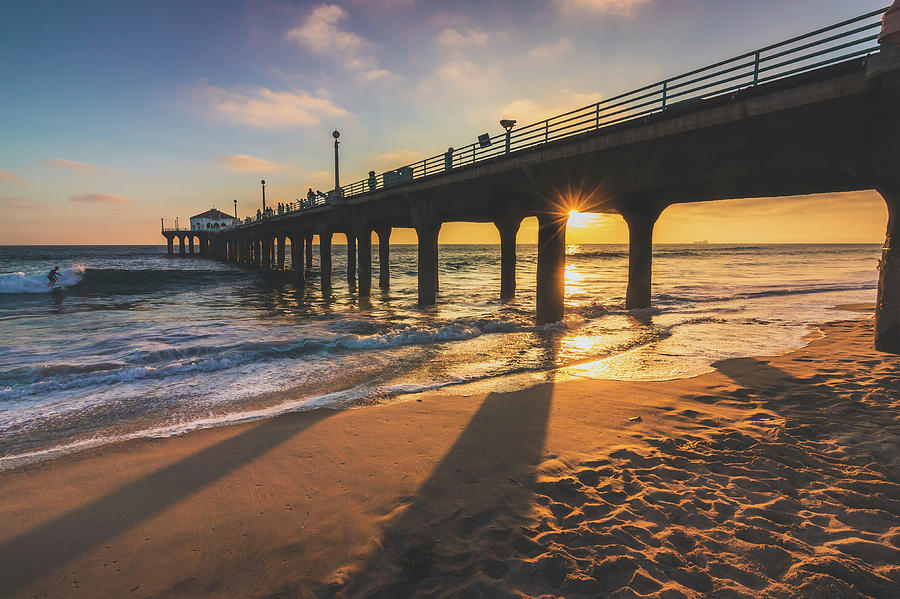 Long Shadows at Manhattan Beach Pier Sunset Photograph by Andy Konieczny