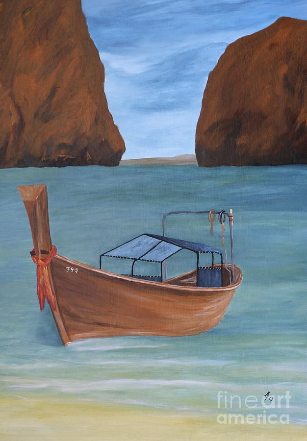 Long Tail Boat Thailand Painting by Christiane Schulze Art And Photography
