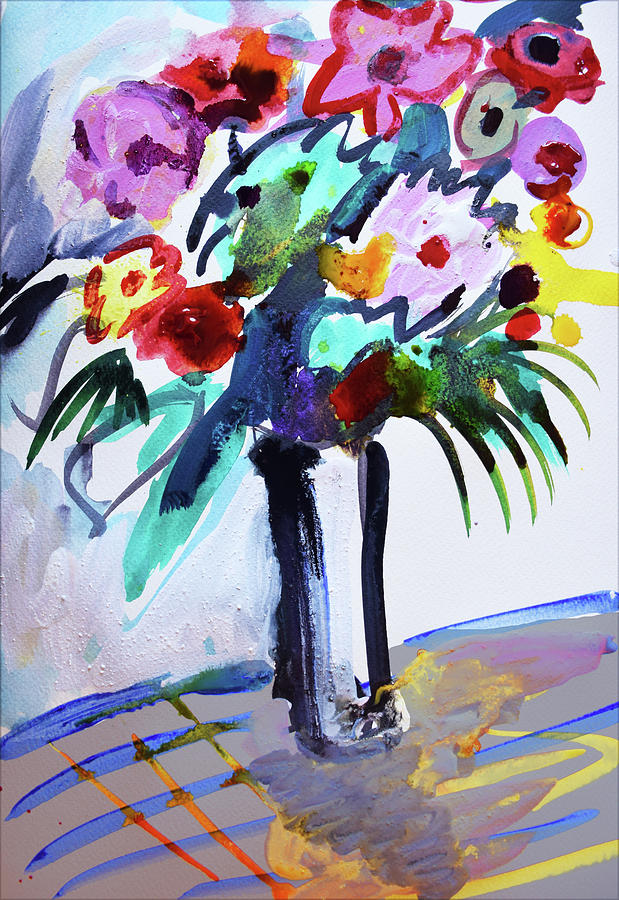 Long vase of red flowers Painting by Amara Dacer - Fine Art America