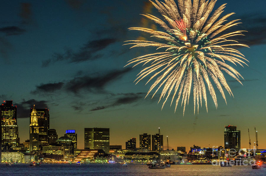 Long Wharf Boston Fireworks Photograph by Mike Ste Marie
