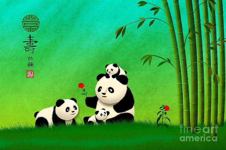 Longevity Panda Family Asian Art Digital Art by John Wills