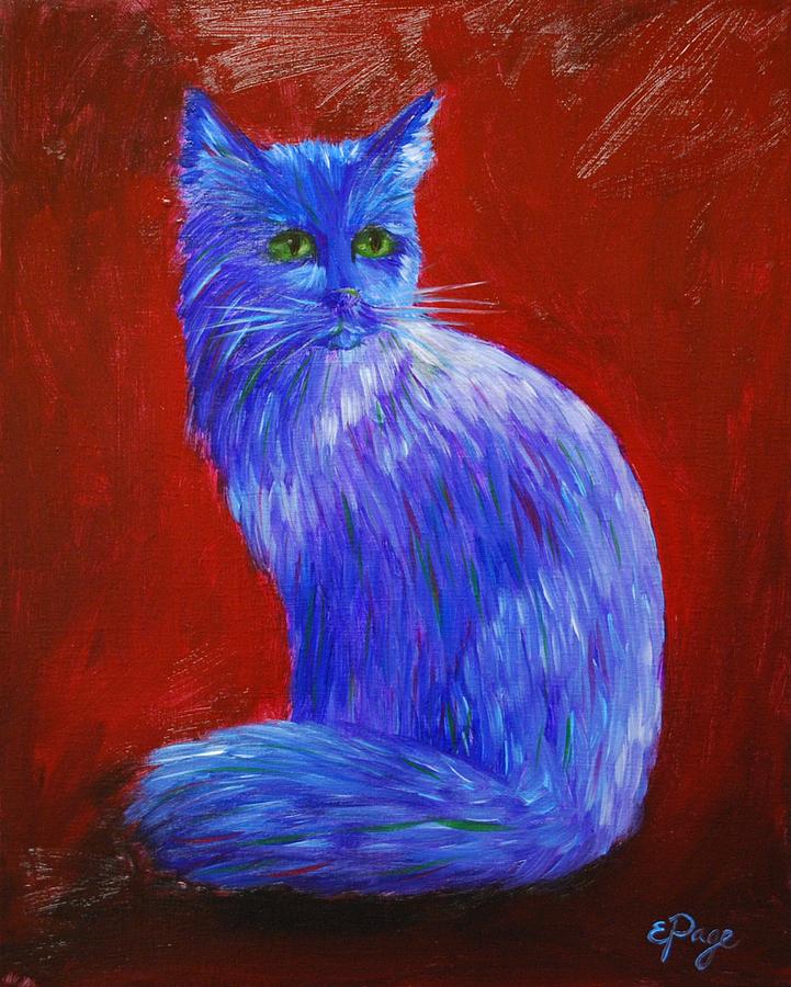 Longhaired Blue Cat Painting by Emily Page