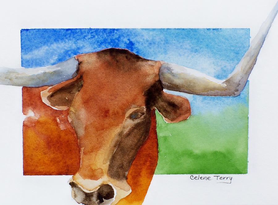 Longhorn Painting by Celene Terry