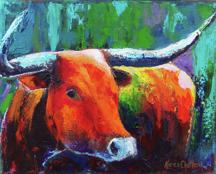Contemporary Abstract Longhorn Painting - Longhorn Jewel by Karen Kennedy Chatham