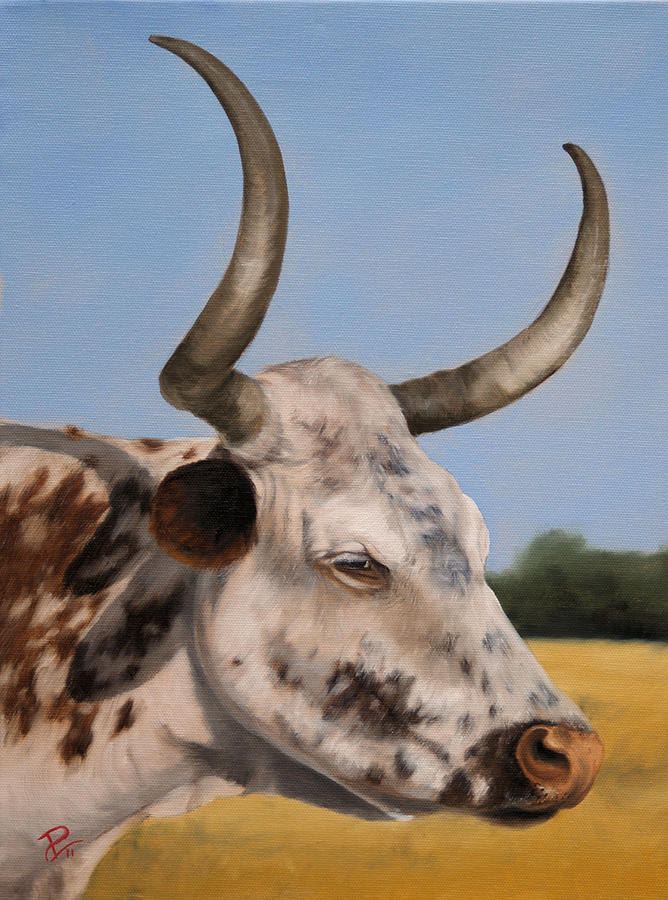 Cow Painting - Longhorn Profile by Patrick Entenmann