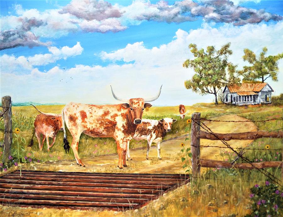 Longhorn stand off your place or mine Painting by Michael Dillon