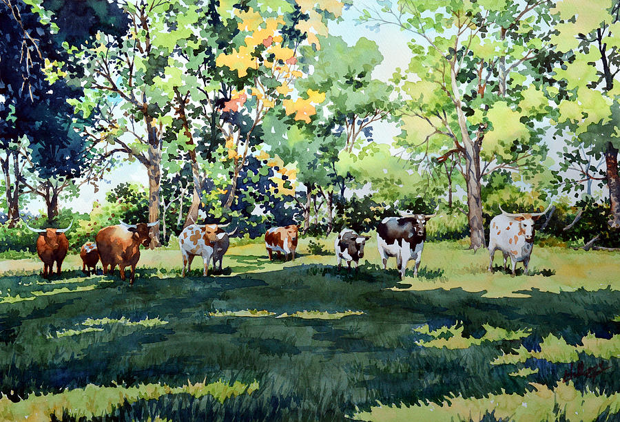 Longhorns Painting by Mick Williams