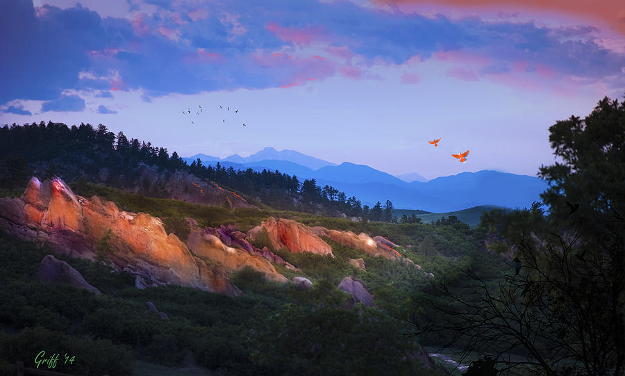 Longs Peak and Glowing Rocks Digital Art by J Griff Griffin