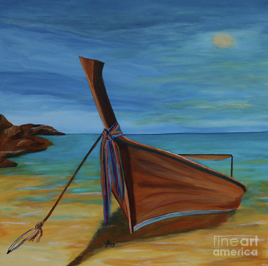 Longtail Boat On The Seashore Painting by Christiane Schulze Art And Photography