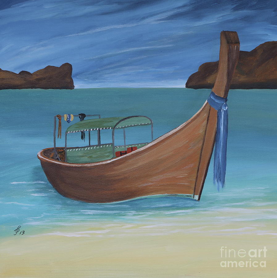Longtail Boat On The Shore Painting by Christiane Schulze Art And Photography