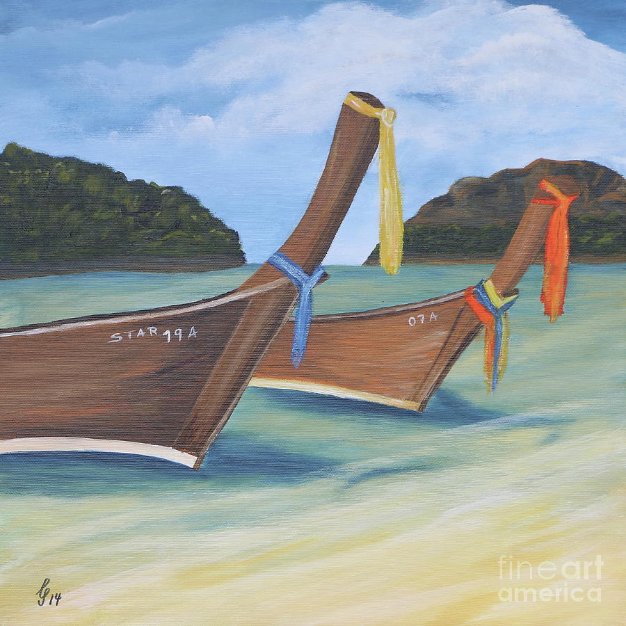 Longtail Boats On Tropical Beach Painting by Christiane Schulze Art And Photography