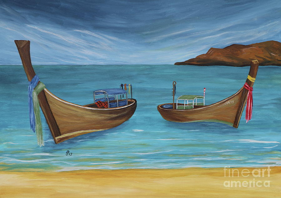 Longtailboats In Turquoise Water Painting by Christiane Schulze Art And Photography