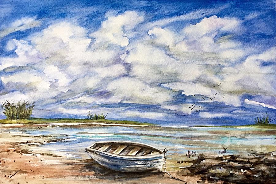 Lonley boat 3 Painting by Katerina Kovatcheva