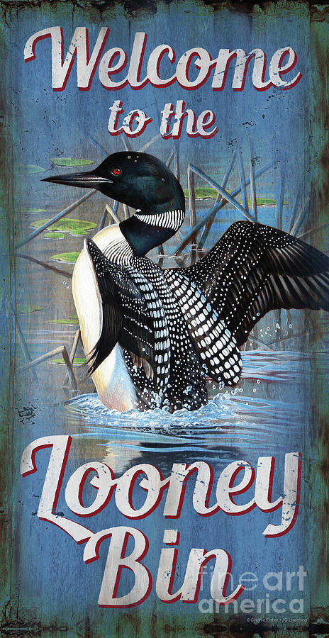 Loon Painting - Lonney Bin Sign by Cynthie Fisher